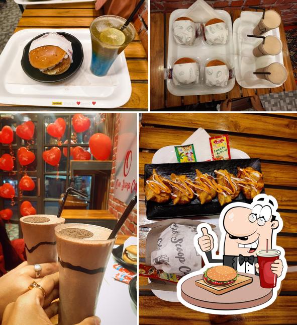 Get a burger at One Scoop Cafe