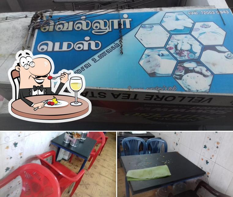 Take a look at the photo showing food and interior at Vellore Mess