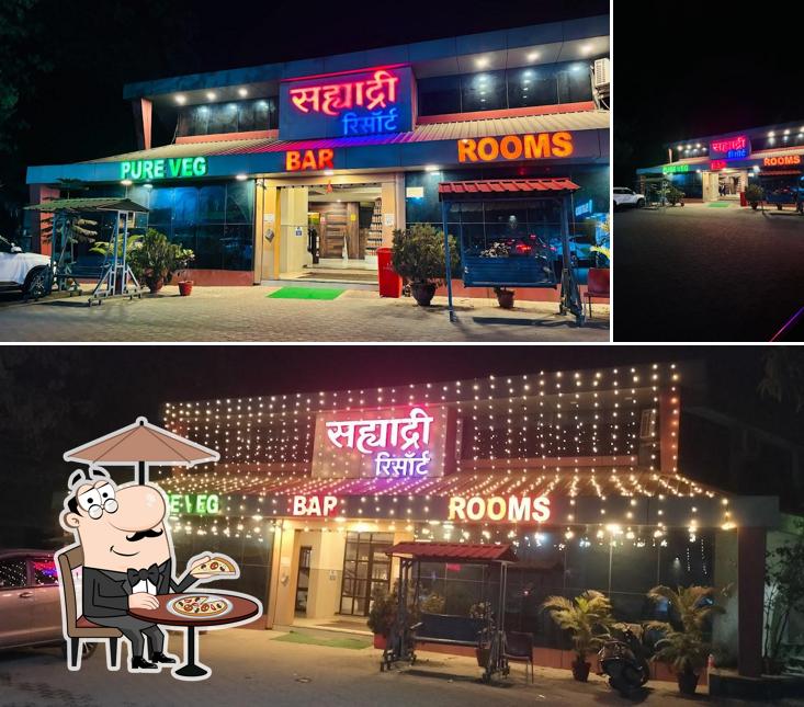 The exterior of Sahyadri Hotel