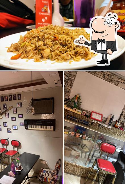 The restaurant's interior and food