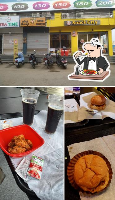 This is the image depicting food and exterior at Snack City