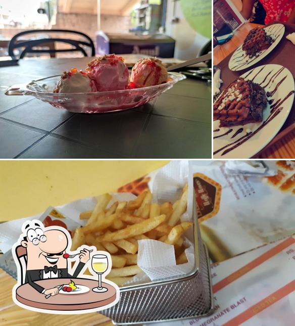 Food at Belgian waffle waves & Amul Icecream Parlour