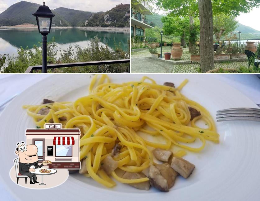 Questa è la immagine che mostra la esterno e cibo di Hotel Ristorante Bar Turano
