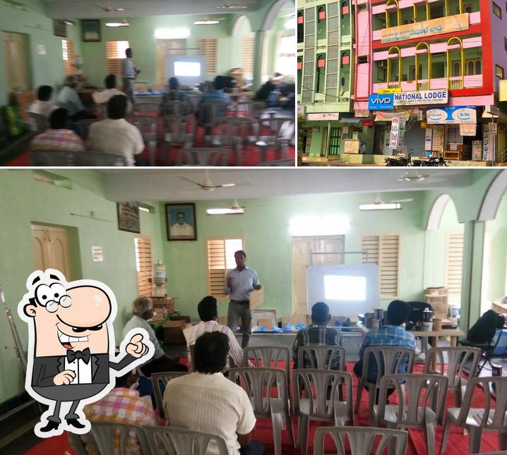 Take a look at the photo showing interior and exterior at National Lodge