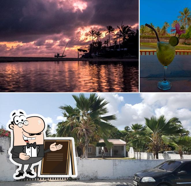 Confira a ilustração apresentando exterior e comida no Guajiru Kite Center Trairi