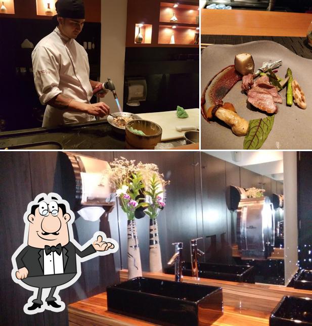 Sente em uma das mesas no Kinoshita