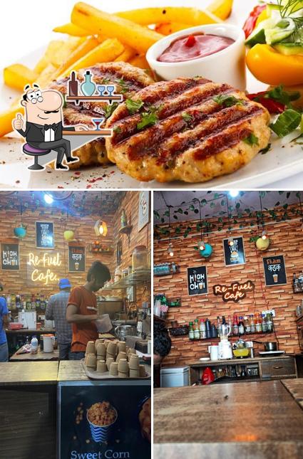 This is the picture depicting interior and food at RE-Fuel Cafe