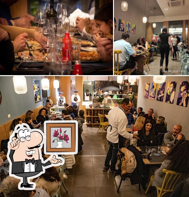 Quadrato Gourmet Pizzeria si caratterizza per la interni e cibo