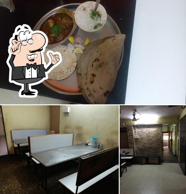 Take a look at the picture displaying interior and food at Hotel Aditya