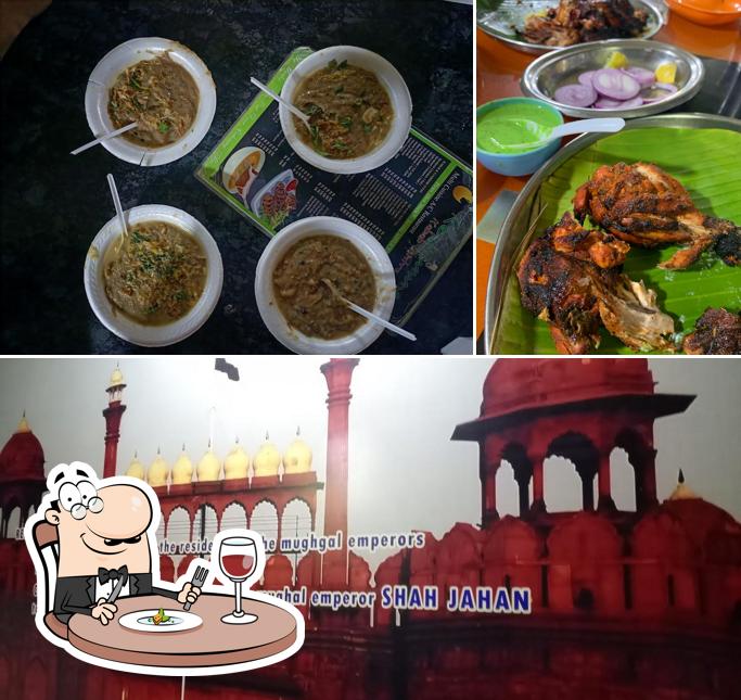 The picture of food and exterior at HOTEL Reshmi Kabab Center
