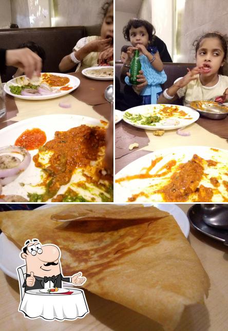 The restaurant's dining table and food