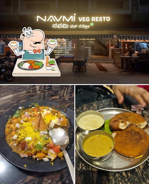 The picture of food and exterior at Navmi Veg Resto