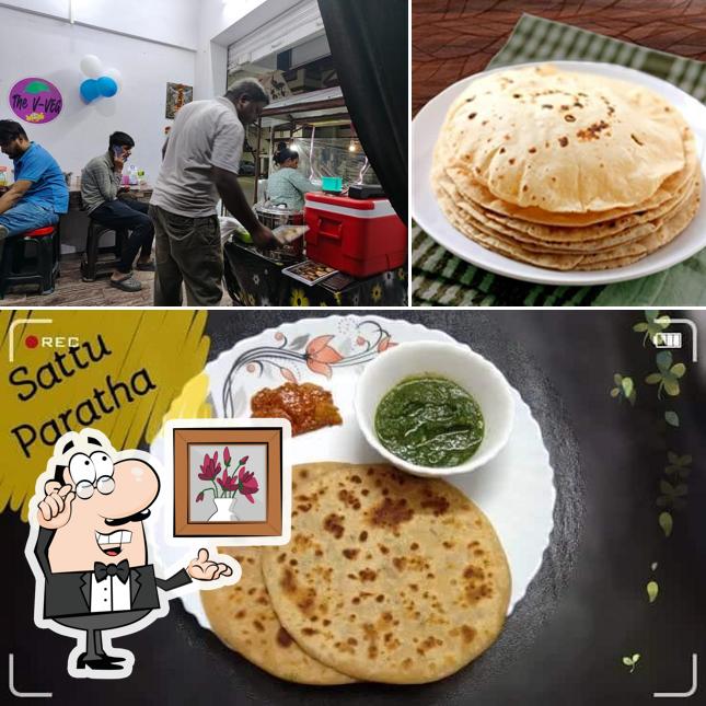 Among different things one can find interior and food at The V-VEG