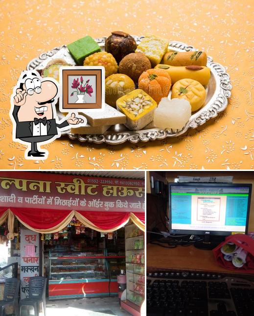 The image of interior and food at Kalpana Sweet House