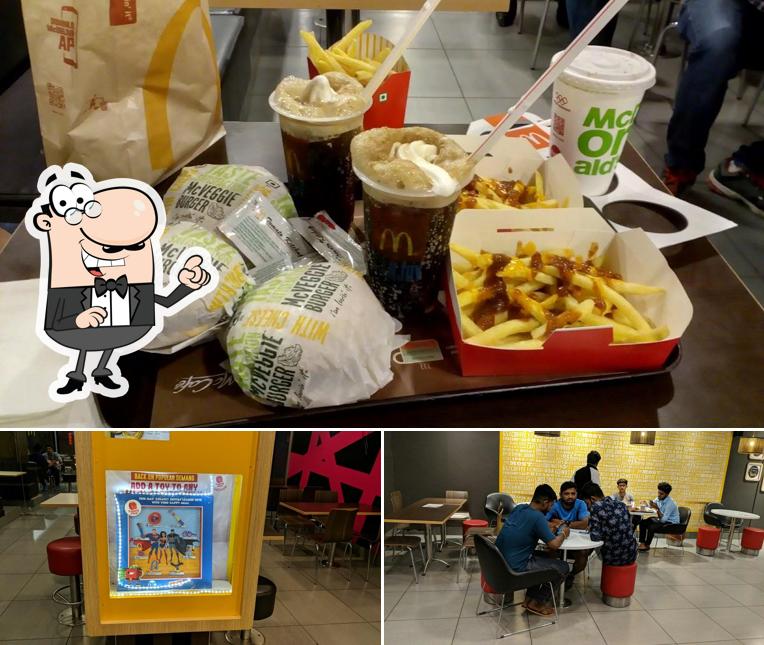 Among various things one can find interior and food at McDonald's