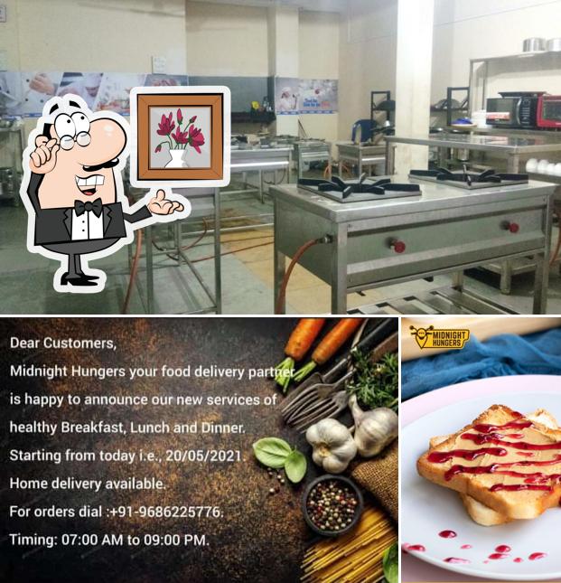 Check out the picture showing interior and food at MIDNIGHT HUNGERS YOUR FOOD PARTNER NIGHT SERVICE AVAILABLE ORDER TODAY
