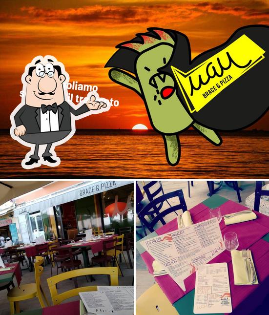 Tra le diverse cose da Uau brace & pizza si possono trovare la interni e esterno
