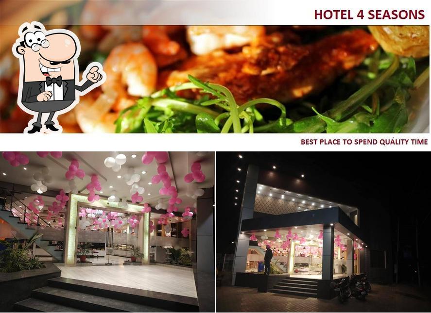 Take a look at the picture depicting interior and food at Hotel 4 Seasons