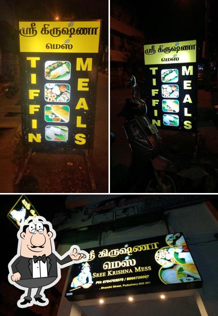 This is the image showing interior and food at Krishna Mess