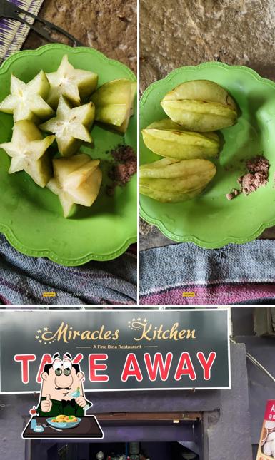 Take a look at the picture displaying food and exterior at Miracles Kitchen