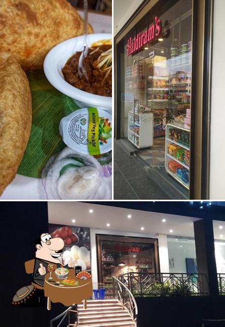 The picture of food and exterior at Haldiram's