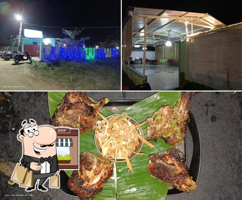 This is the picture displaying exterior and food at The new adharshs pride