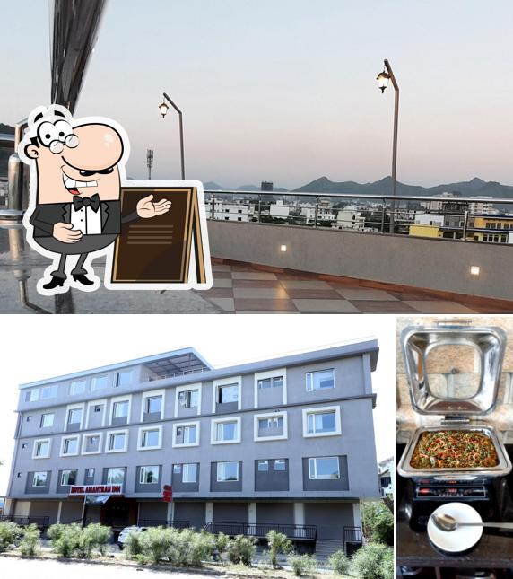 The picture of exterior and food at Hotel Amantran Inn - Udaipur