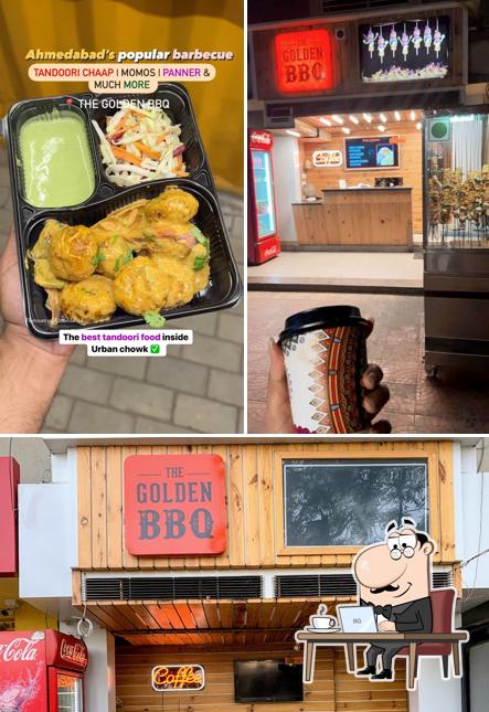 Check out the photo depicting interior and food at The Golden BBQ