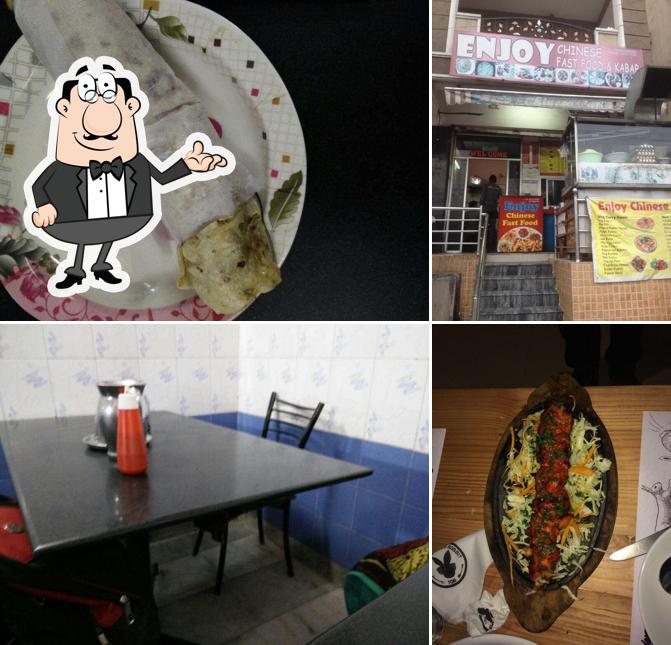 The restaurant's interior and food