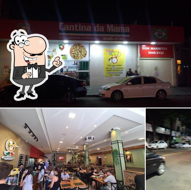 Esta é a ilustração ilustrando exterior e interior a Restaurante e Pizzaria Cantina da Mama
