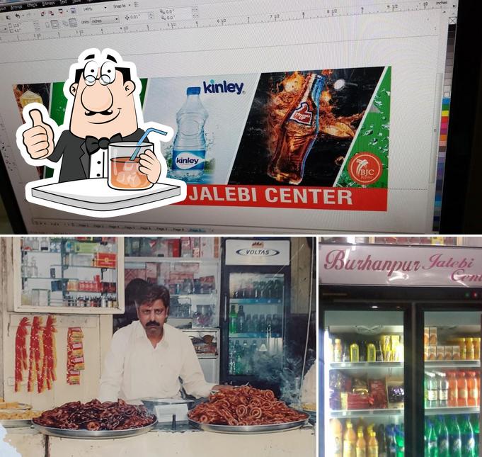 This is the picture showing drink and seafood at Burhanpur Jalebi Center