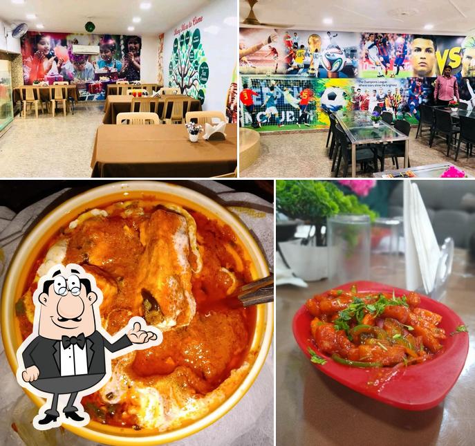 The restaurant's interior and food