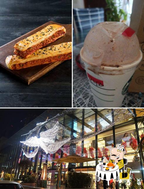 Starbucks is distinguished by food and exterior