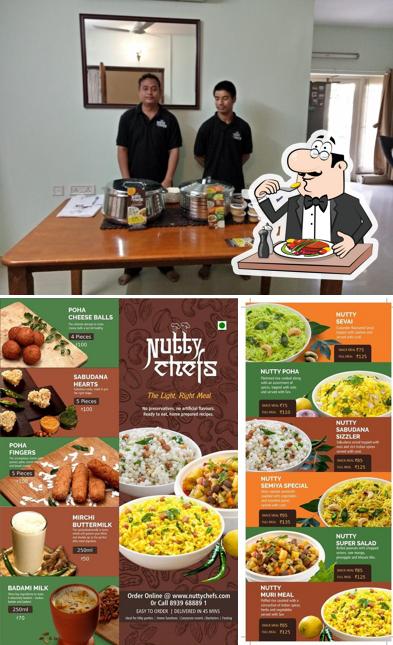 Among various things one can find food and dining table at Nutty Chefs