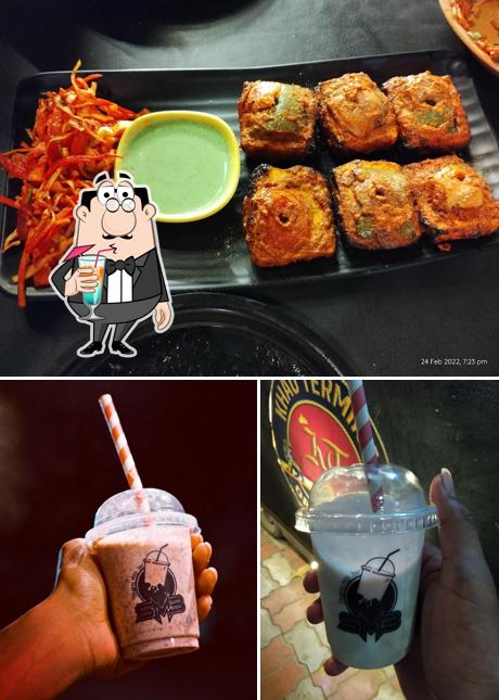 The photo of Khau terminal, open cafe’s drink and meat