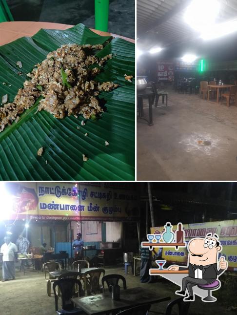 Take a look at the picture showing interior and food at Aachi Manpanai Samayal