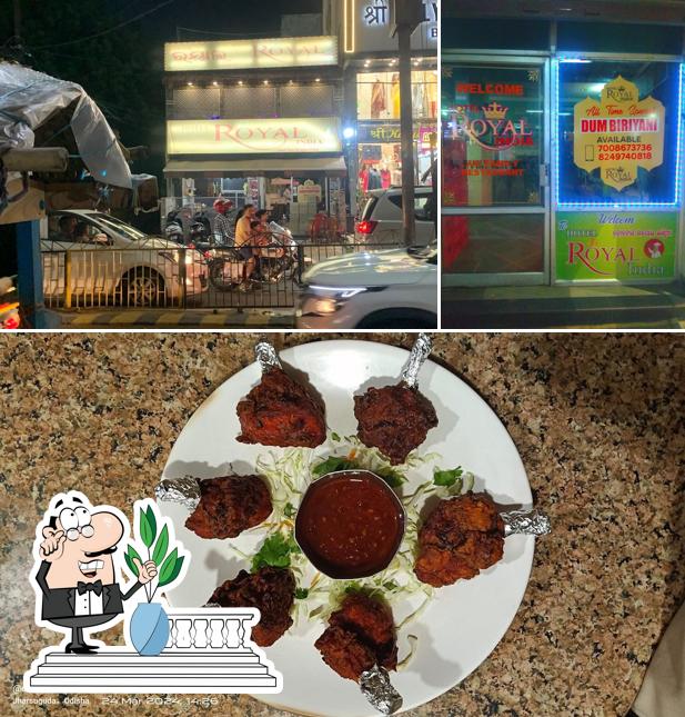 Check out the photo showing exterior and food at Hotel Royal India