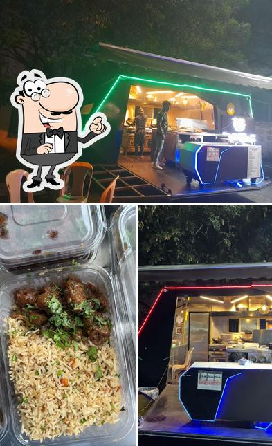 Take a look at the picture depicting interior and meat at Desi cheeni