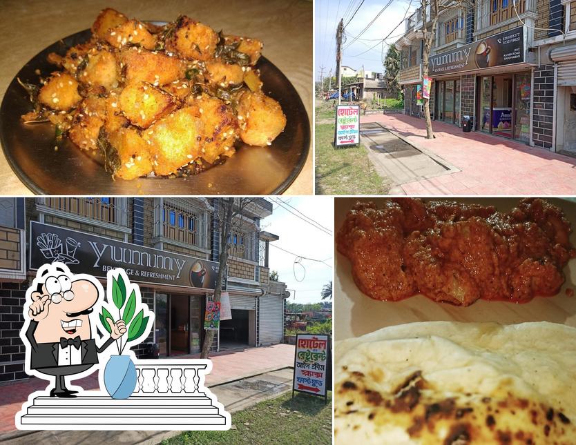 The image of YUMMY Hotel & Restaurant’s exterior and food