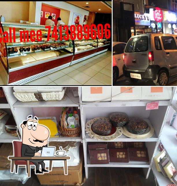 Take a seat at one of the tables at Lucky's Bakery & Patisserie