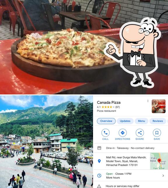 Check out the picture displaying exterior and pizza at Canada Pizza