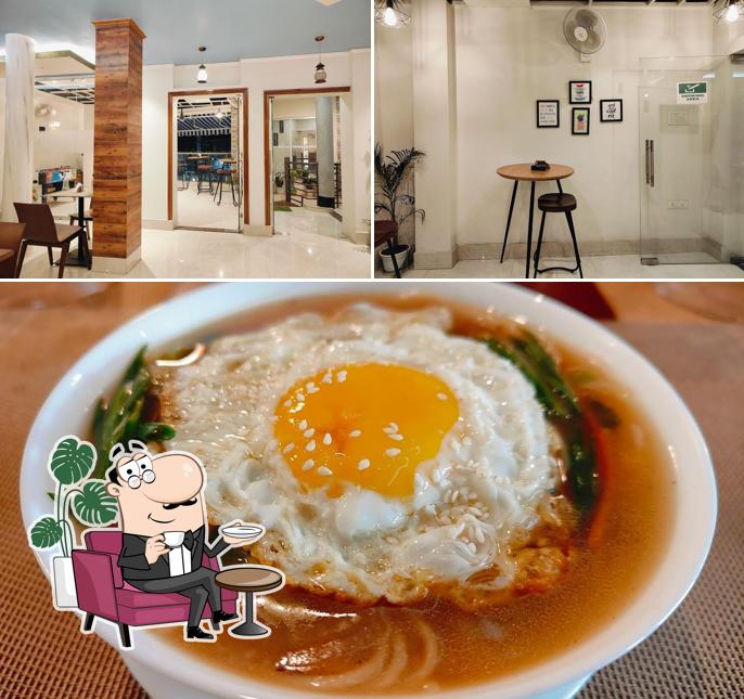 The restaurant's interior and food