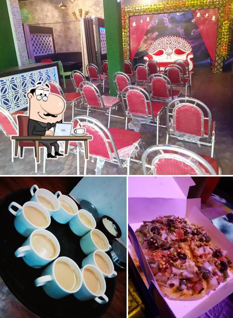 The restaurant's interior and food