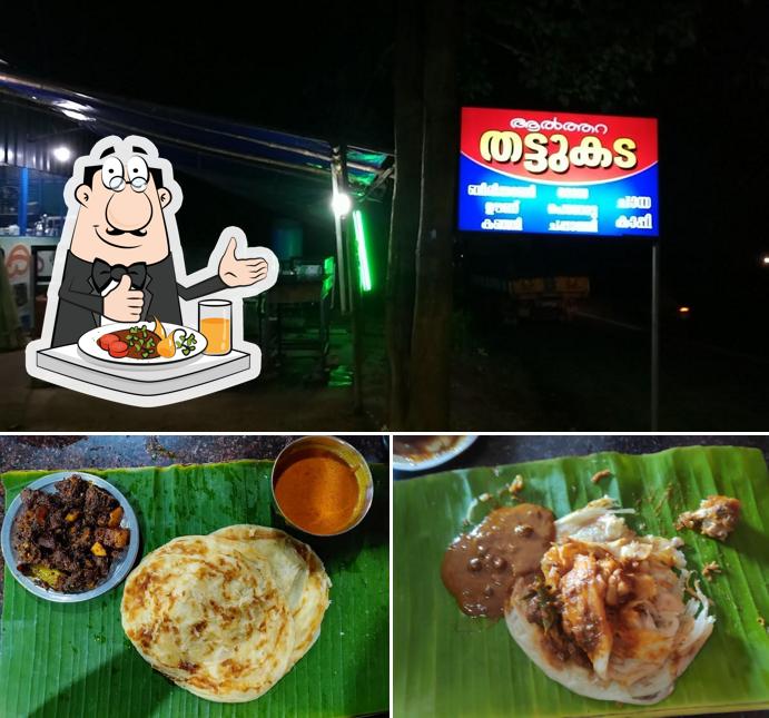 Take a look at the photo showing food and interior at Aalthara thatukada