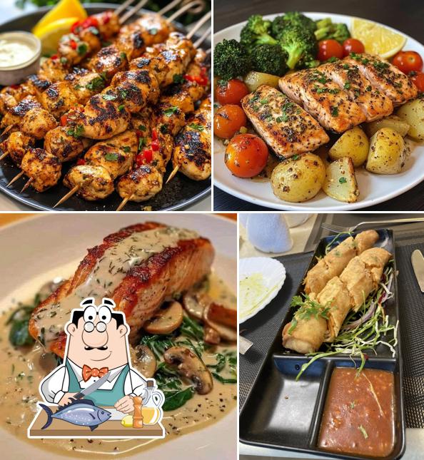 Grilled salmon at Muaaz Foods