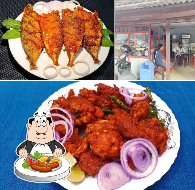 Check out the image depicting food and interior at Hotel Vijaya