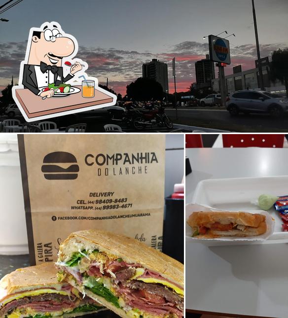 A comida e exterior do restaurante