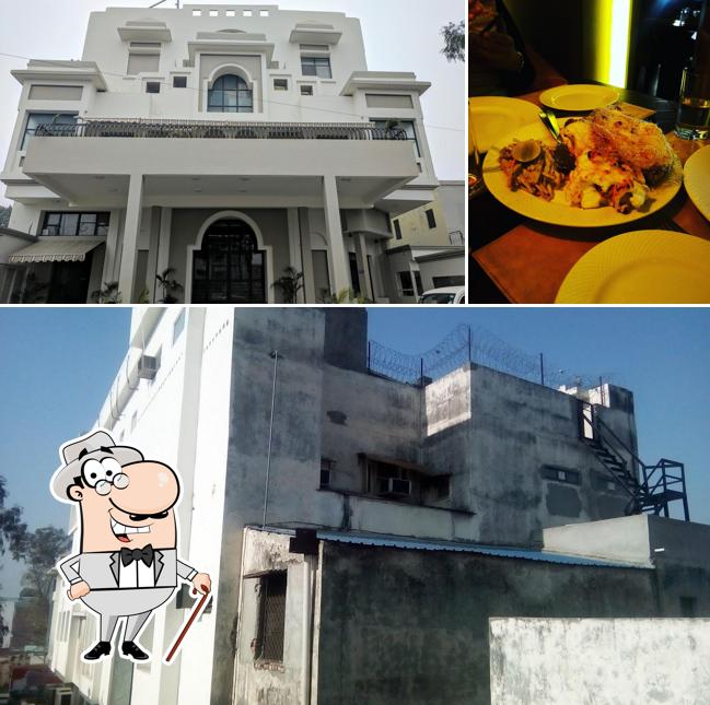 The picture of exterior and food at Raj Mahal Hotel