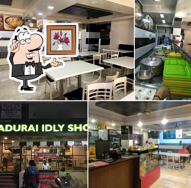 Take a seat at one of the tables at Madurai Idly Shop