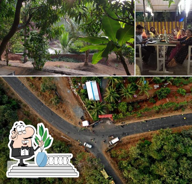 Krishna Farm Hill View Restaurant is distinguished by exterior and dining table